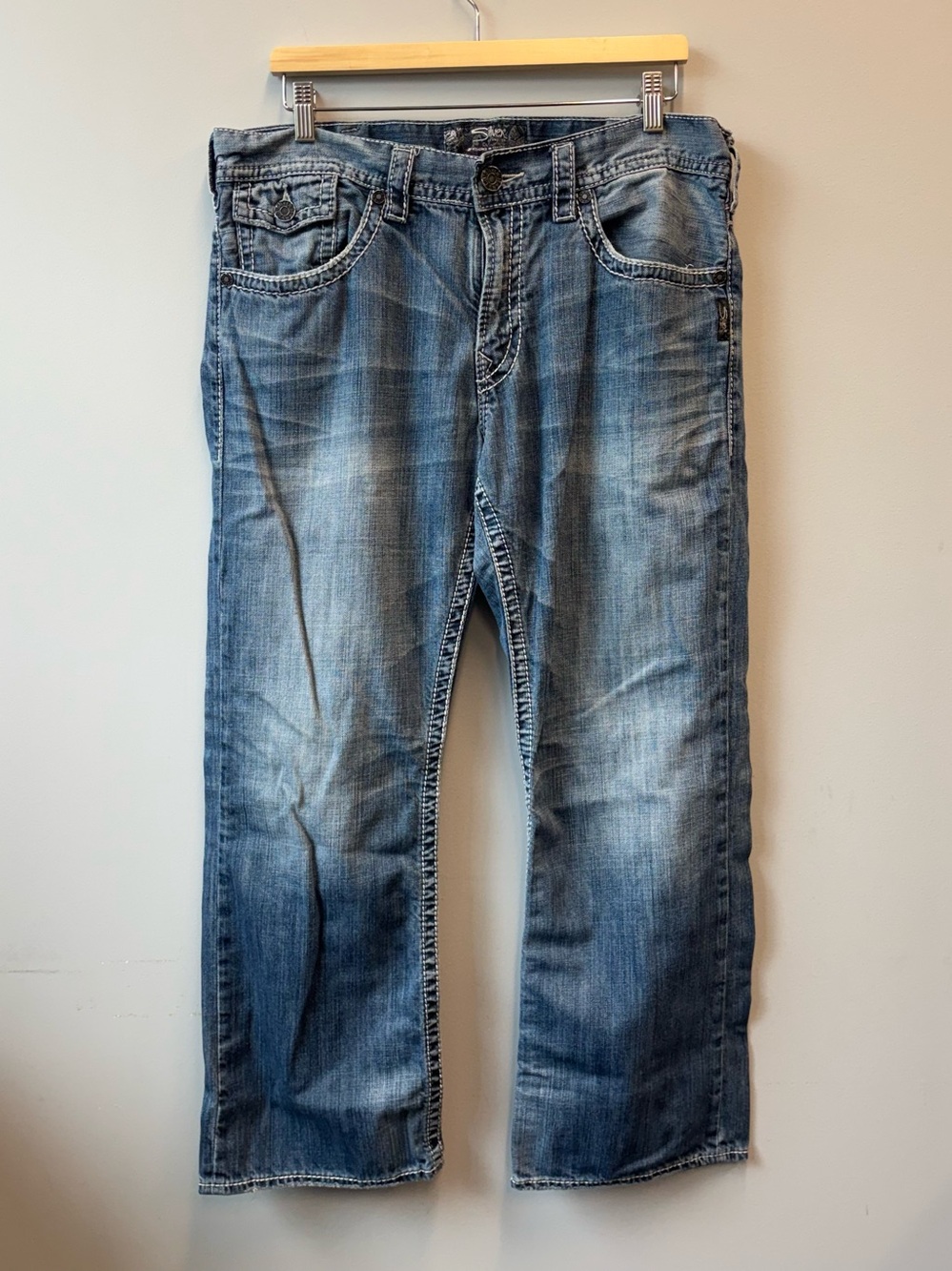 Silver zac flap jeans 36x30 Thick Stitch